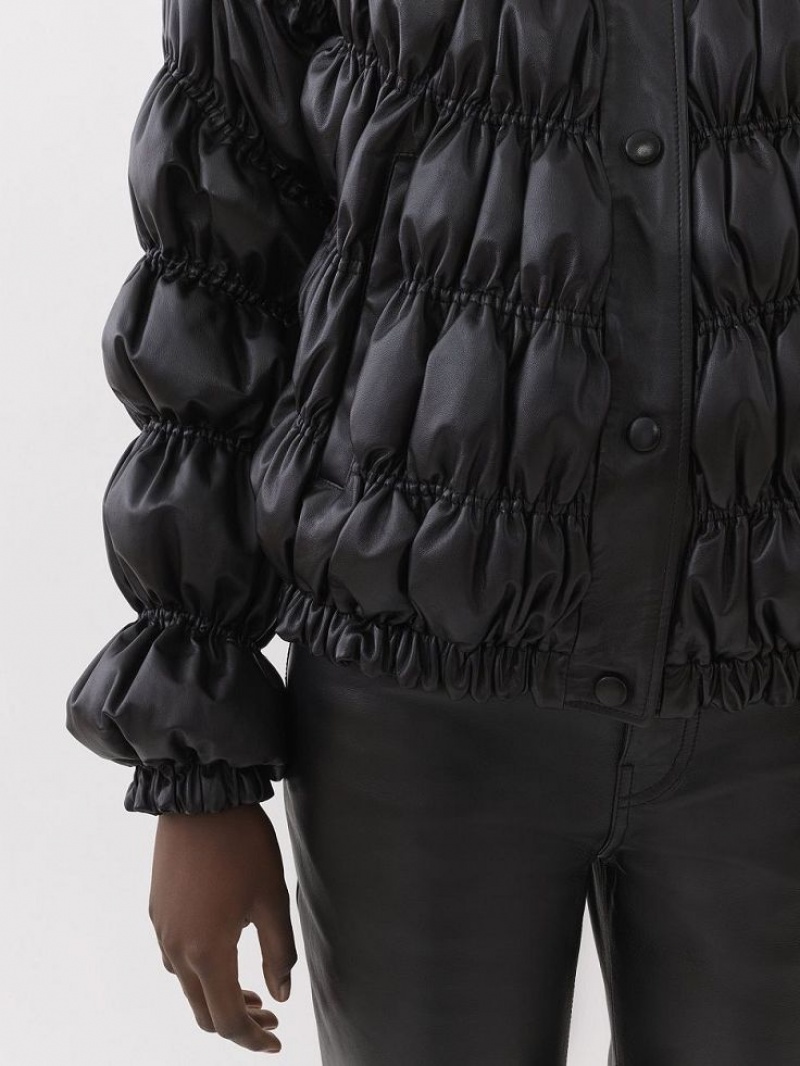 Leather Chloe Ruched Puffer Jacket Noir | CHE-SR14115