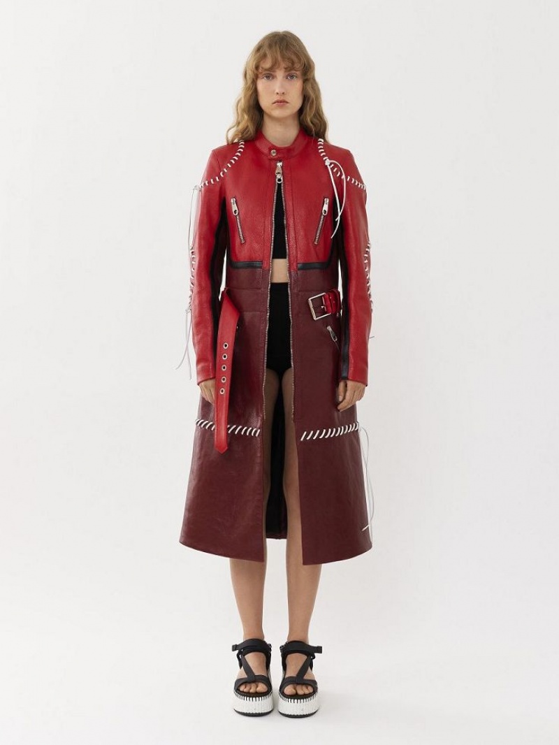 Leather Chloe Vélo Coat Violette Rouge | CHE-SR14105