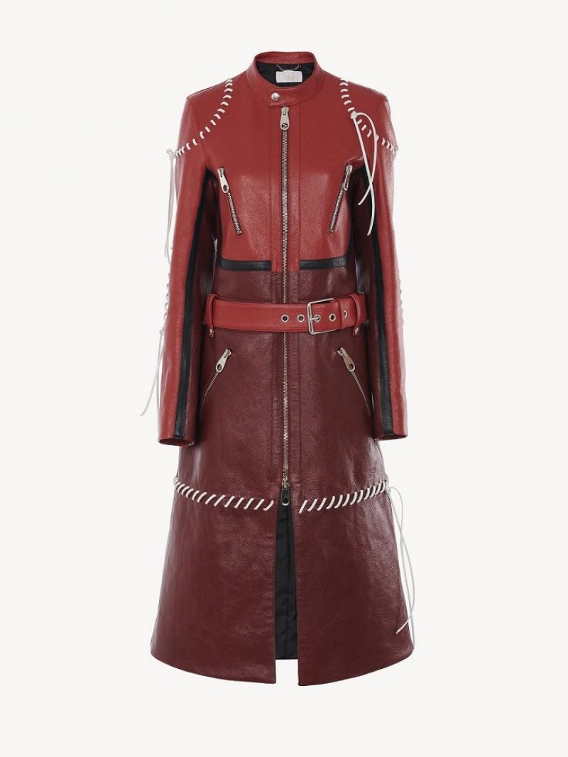 Leather Chloe Vélo Coat Violette Rouge | CHE-SR14105