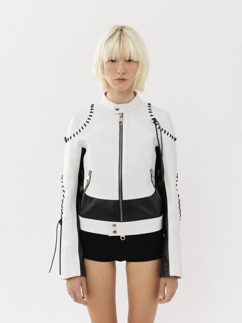 Leather Chloe Vélo Jacket Noir Blanche | CHE-SR14106