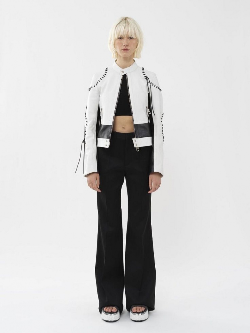 Leather Chloe Vélo Jacket Noir Blanche | CHE-SR14106