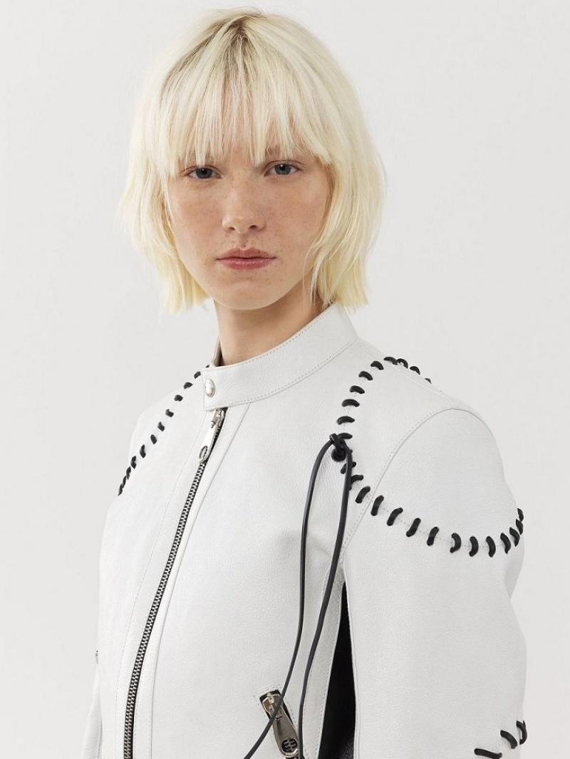 Leather Chloe Vélo Jacket Noir Blanche | CHE-SR14106