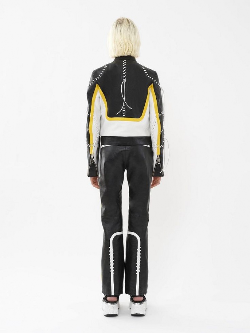 Leather Chloe Vélo Jacket Noir Jaune | CHE-SR14108