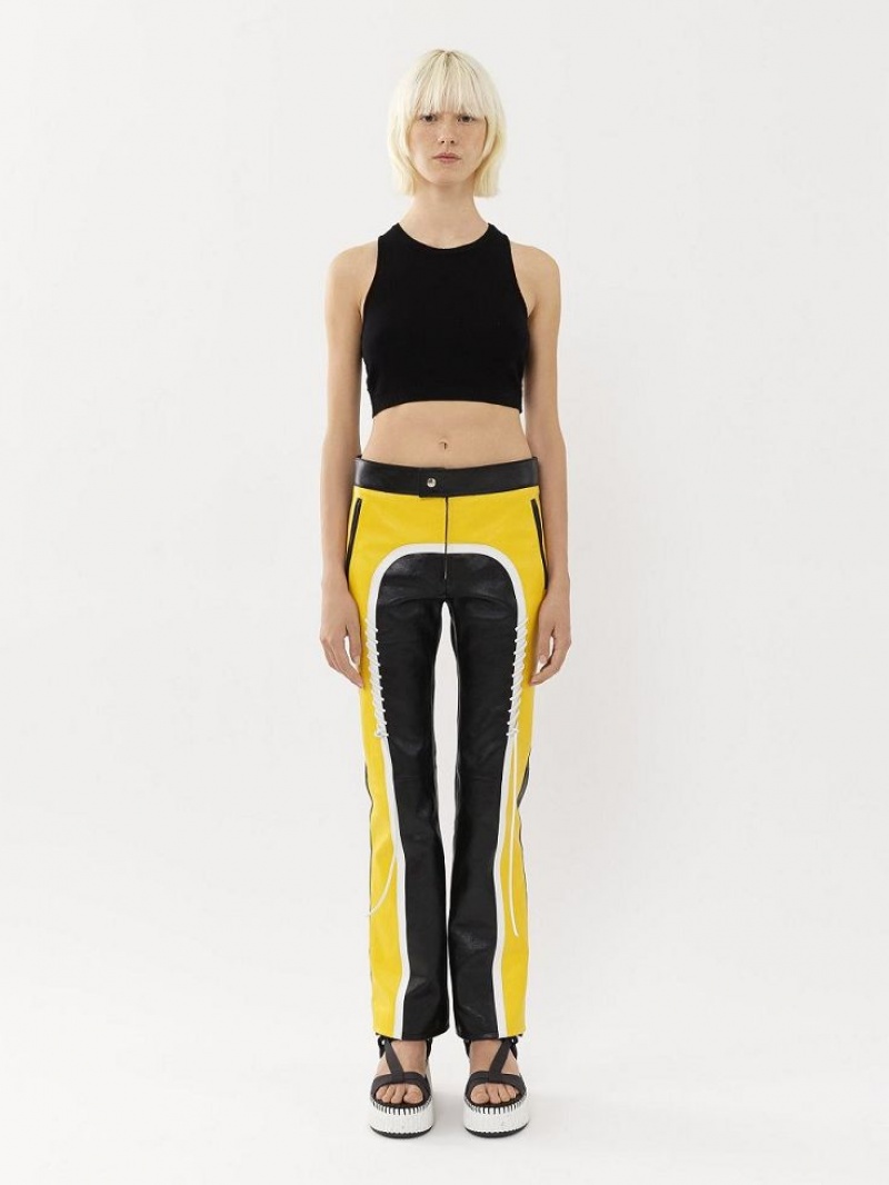 Leather Chloe Vélo Pants Noir Jaune | CHE-SR14107