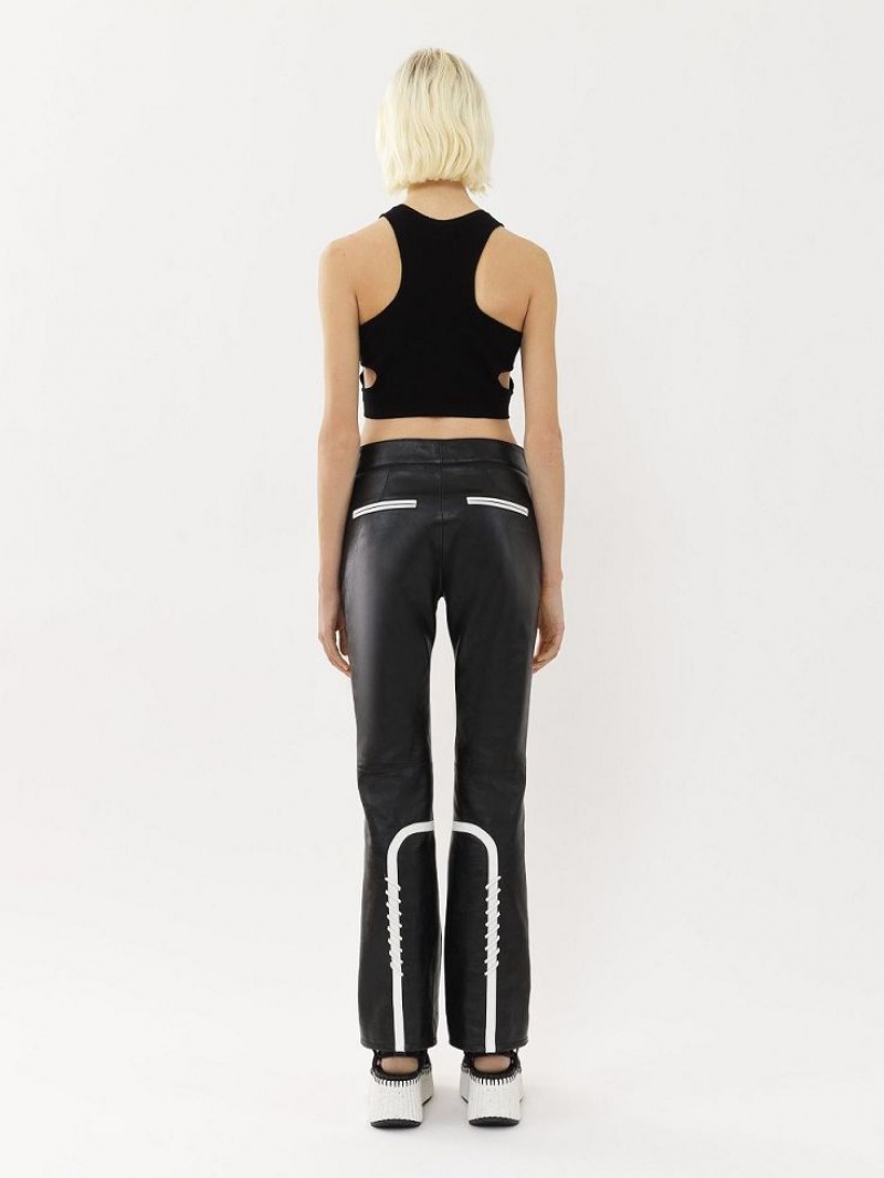 Leather Chloe Vélo Pants Noir Jaune | CHE-SR14107