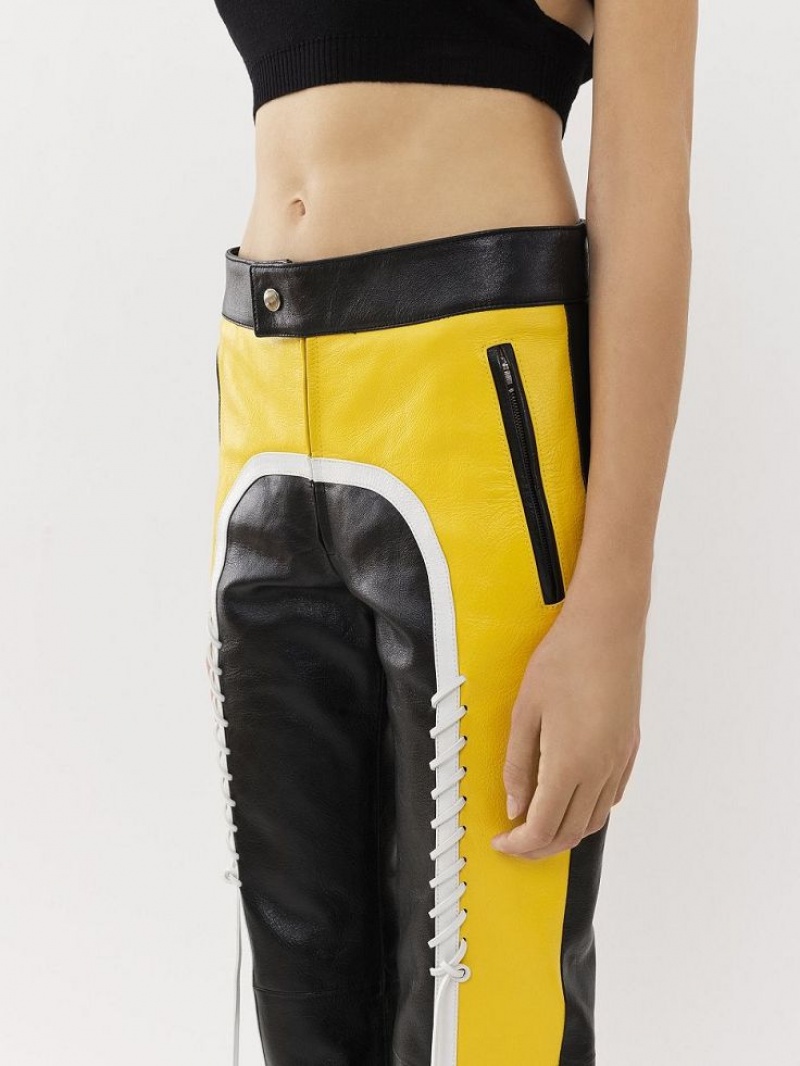 Leather Chloe Vélo Pants Noir Jaune | CHE-SR14107