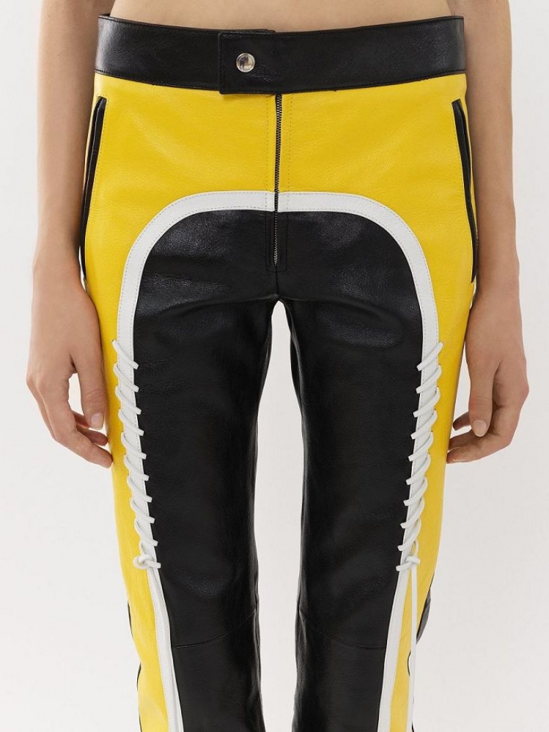 Leather Chloe Vélo Pants Noir Jaune | CHE-SR14107