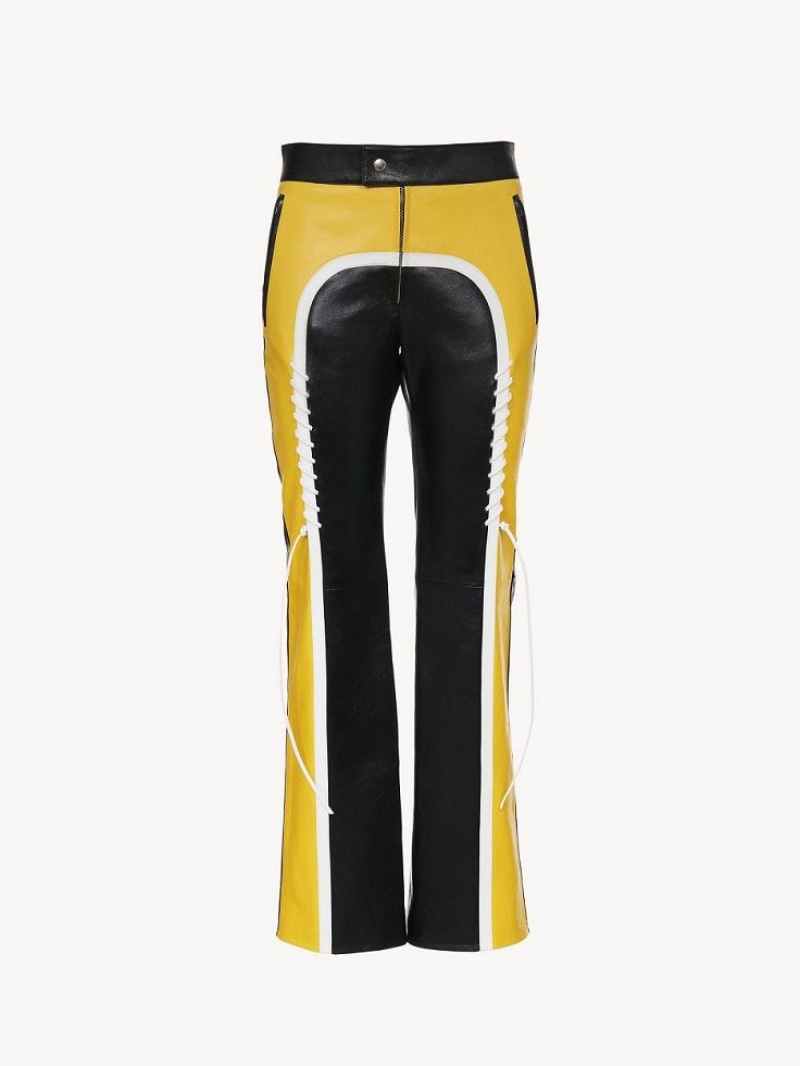 Leather Chloe Vélo Pants Noir Jaune | CHE-SR14107