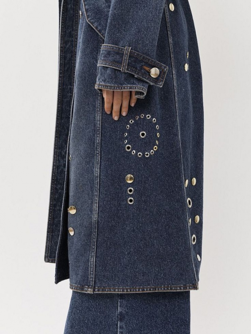 Manteaux Chloe Embellished Trench Bleu | CHE-SR13792