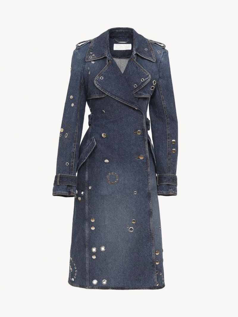 Manteaux Chloe Embellished Trench Bleu | CHE-SR13792