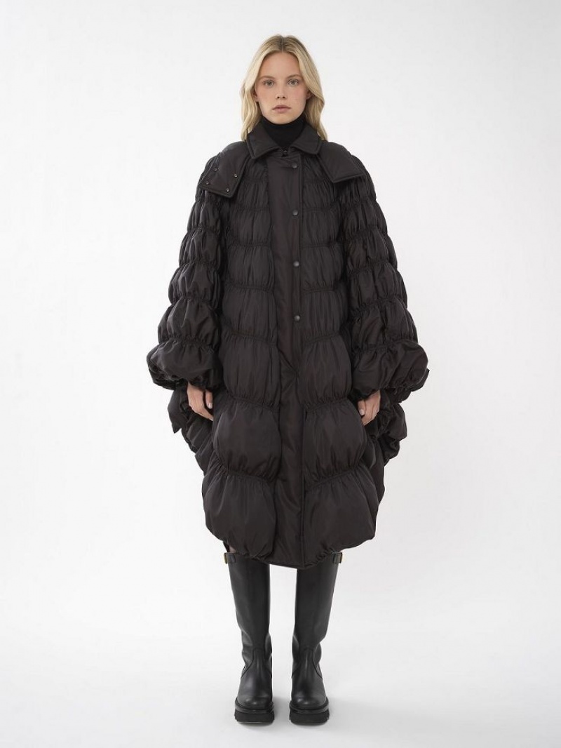 Manteaux Chloe Ruched Puffer Cape Noir | CHE-SR13815