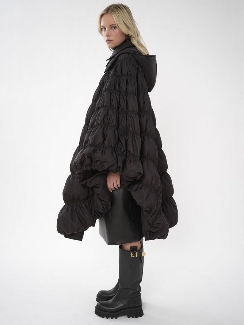 Manteaux Chloe Ruched Puffer Cape Noir | CHE-SR13815