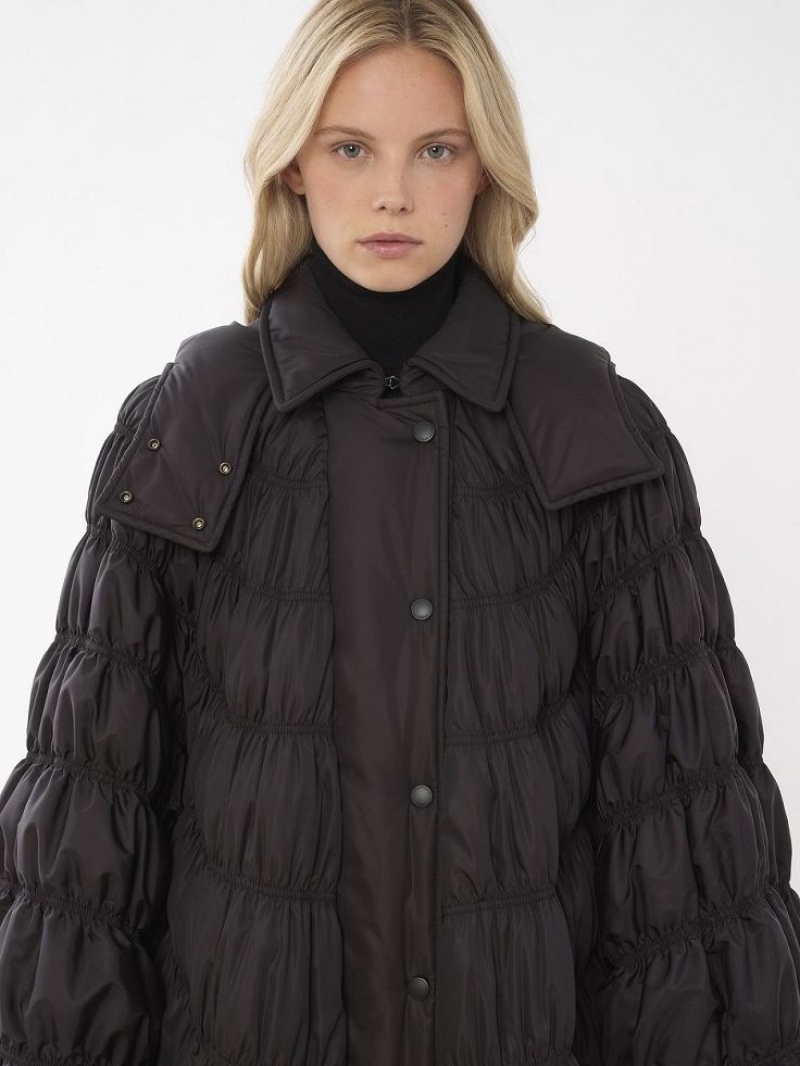 Manteaux Chloe Ruched Puffer Cape Noir | CHE-SR13815