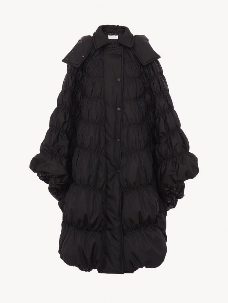 Manteaux Chloe Ruched Puffer Cape Noir | CHE-SR13815