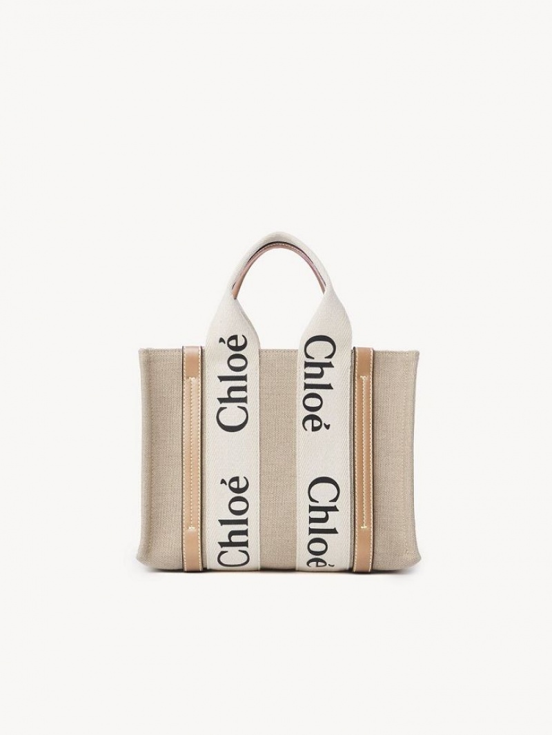 Mini Sacs Chloe Small Woody Tote Blanche Beige | CHE-SR13670