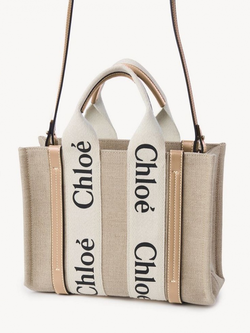 Mini Sacs Chloe Small Woody Tote Blanche Beige | CHE-SR13670