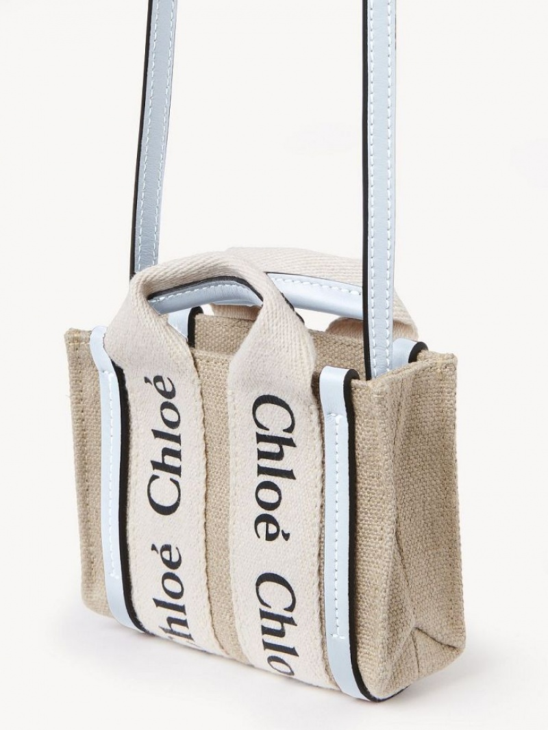 Mini Sacs Chloe Woody Nano Tote Blanche Bleu | CHE-SR13675