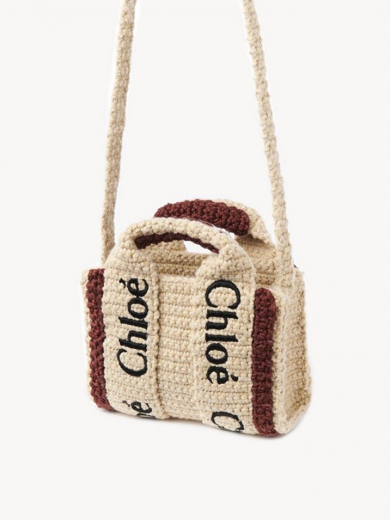 Mini Sacs Chloe Woody Nano Tote Marron Beige | CHE-SR13693