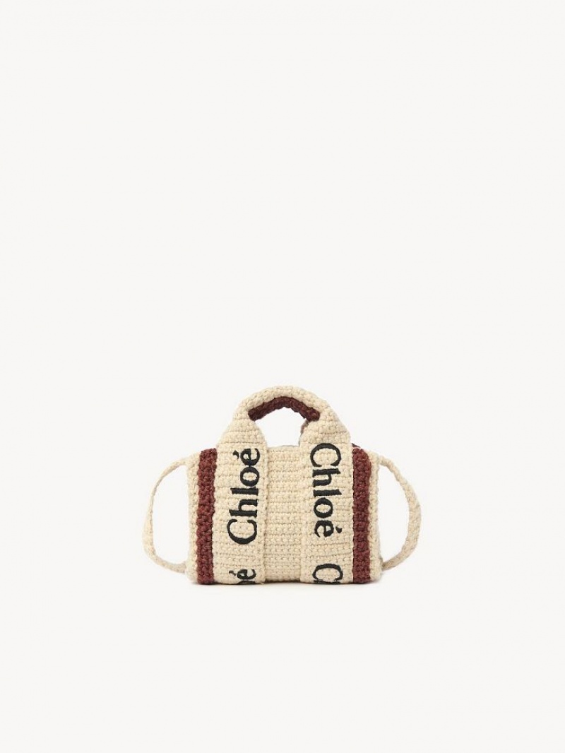 Mini Sacs Chloe Woody Nano Tote Marron Beige | CHE-SR13693