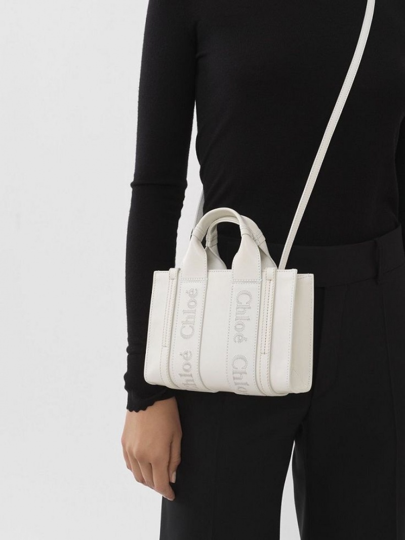 Mini Sacs Chloe Woody Tote 1 Blanche | CHE-SR13681