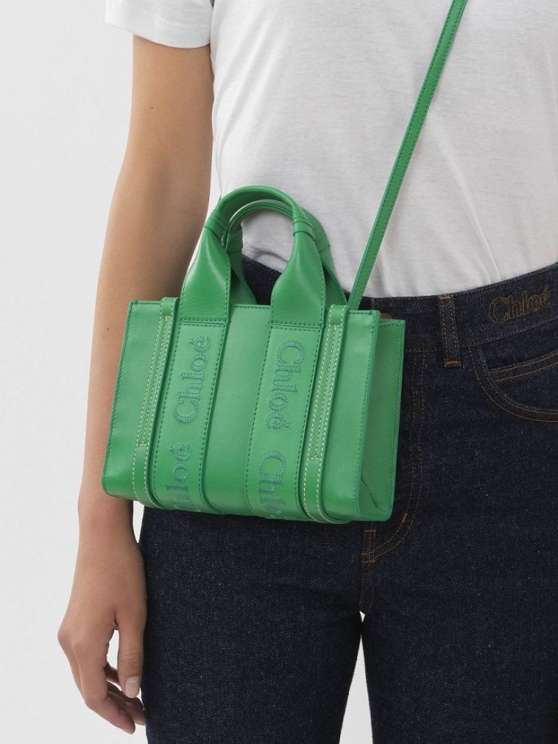 Mini Sacs Chloe Woody Tote 1 Vert | CHE-SR13698