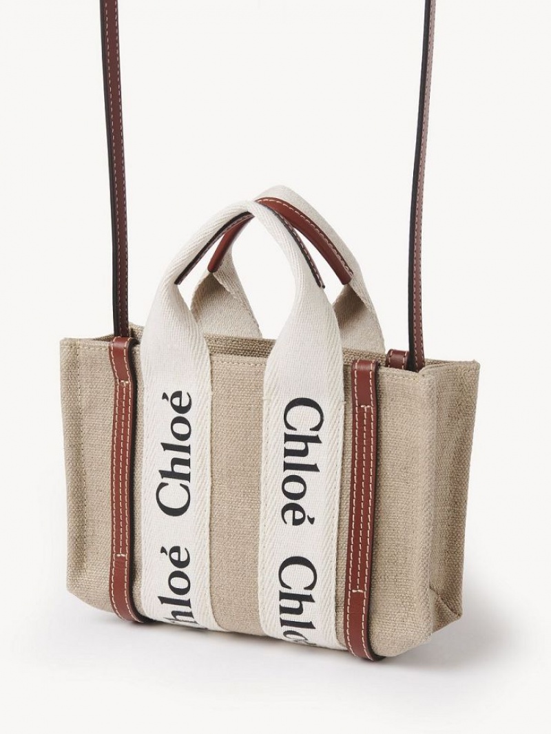 Mini Sacs Chloe Woody Tote 3 Blanche Marron | CHE-SR13723