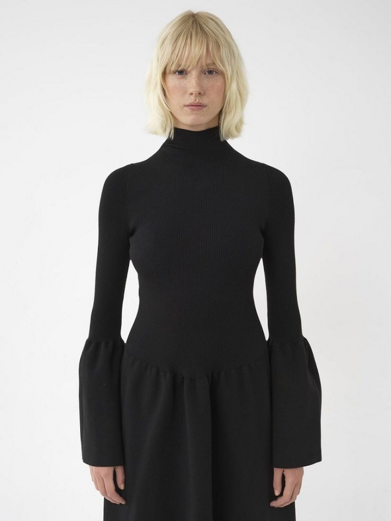 Peignoir Chloe Mock-neck Knit Noir | CHE-SR13861