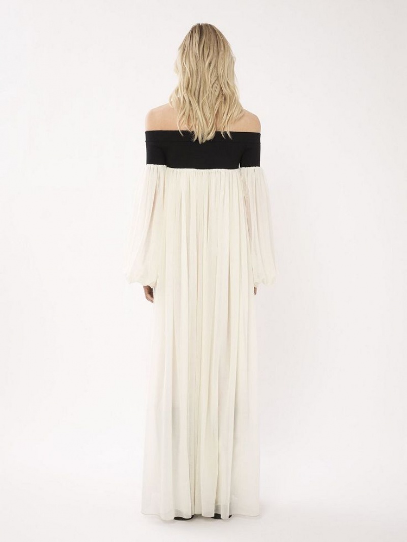 Peignoir Chloe Off-the-shoulder Maxi Noir Blanche | CHE-SR13857