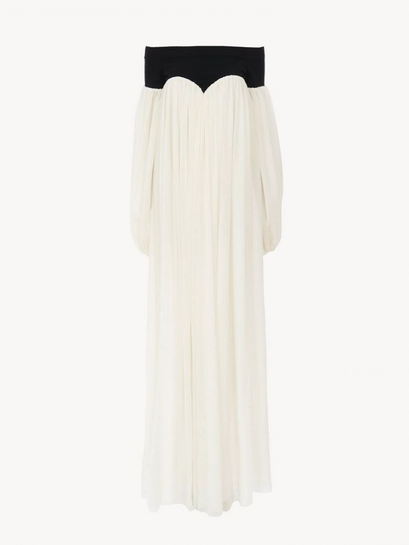 Peignoir Chloe Off-the-shoulder Maxi Noir Blanche | CHE-SR13857