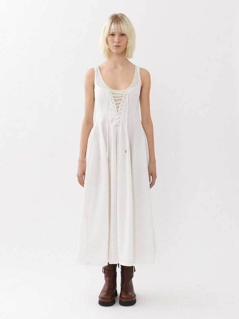 Peignoir Chloe Sans Manches Midi Blanche | CHE-SR13851