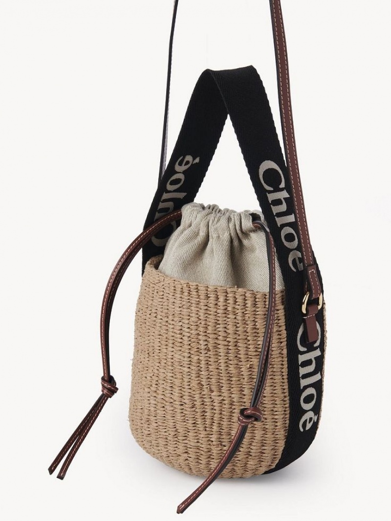 Sacs Crossbody Chloe Small Woody Basket Noir Beige | CHE-SR13566