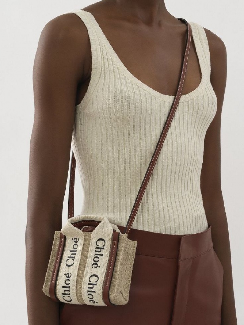 Sacs Crossbody Chloe Woody Nano Blanche Marron | CHE-SR13495