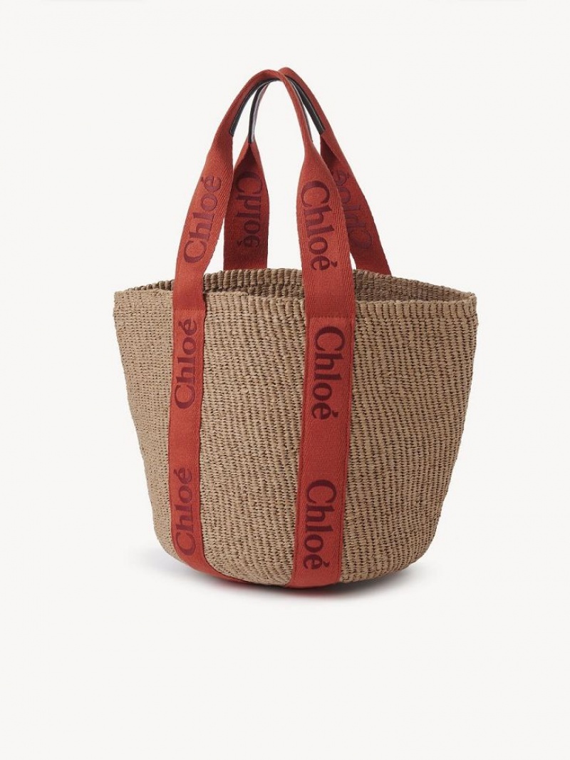 Sacs Fourre Tout Chloe Large Woody Basket Orange Orange | CHE-SR13298