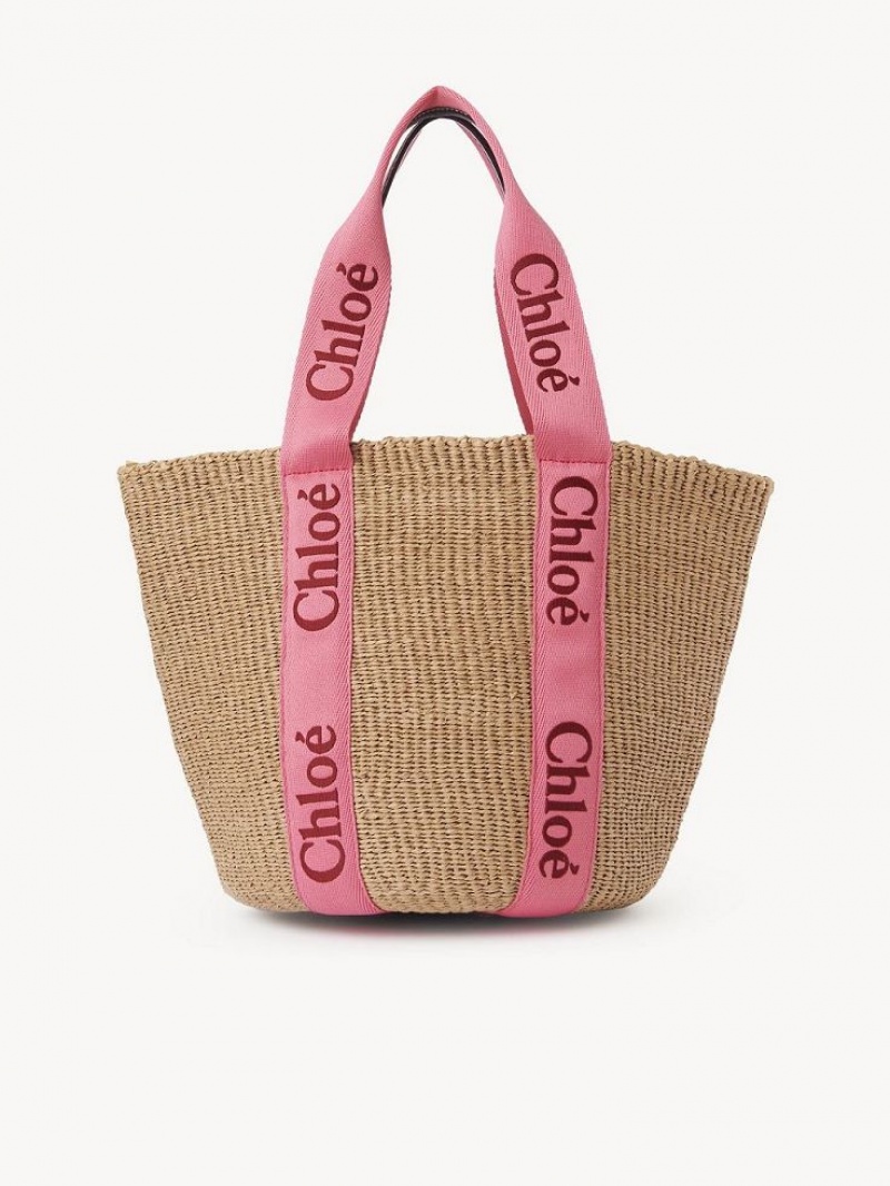 Sacs Fourre Tout Chloe Large Woody Basket Rose Rouge | CHE-SR13299