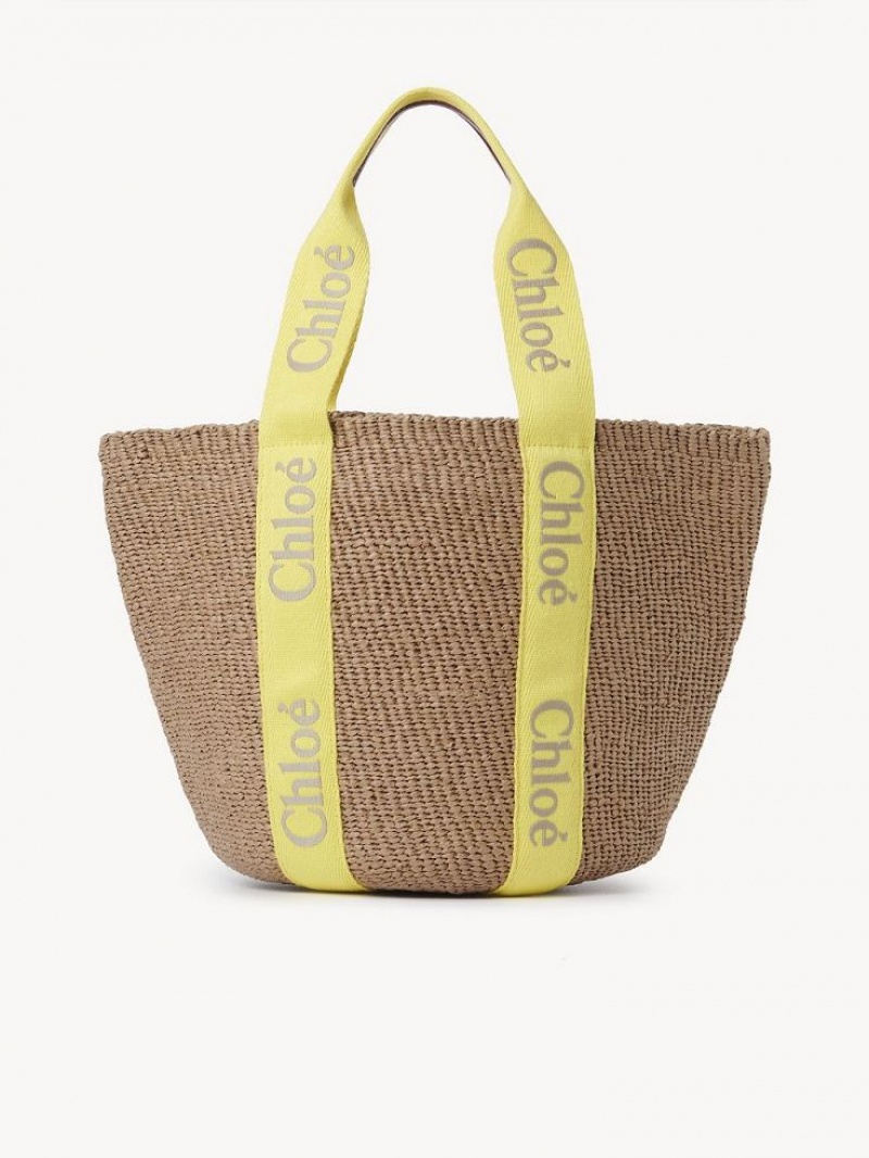 Sacs Fourre Tout Chloe Large Woody Basket Jaune Beige | CHE-SR13330