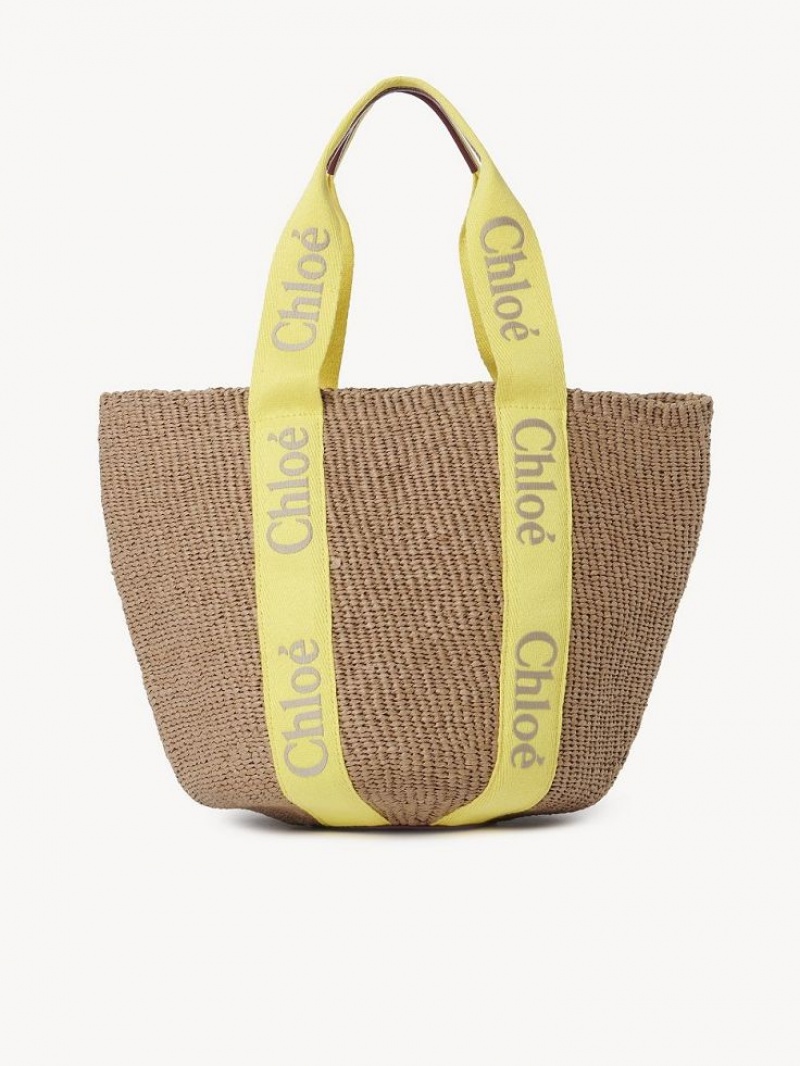 Sacs Fourre Tout Chloe Large Woody Basket Jaune Beige | CHE-SR13330