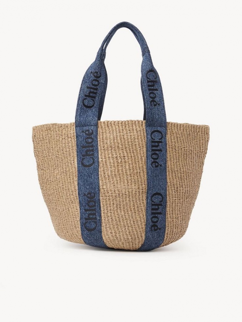 Sacs Fourre Tout Chloe Large Woody Basket Bleu | CHE-SR13331