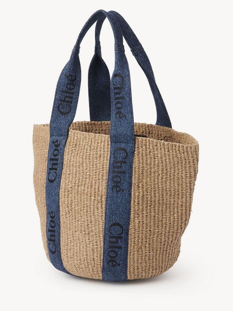 Sacs Fourre Tout Chloe Large Woody Basket Bleu | CHE-SR13331