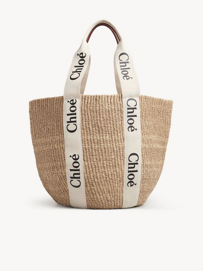 Sacs Fourre Tout Chloe Large Woody Basket Blanche | CHE-SR13332