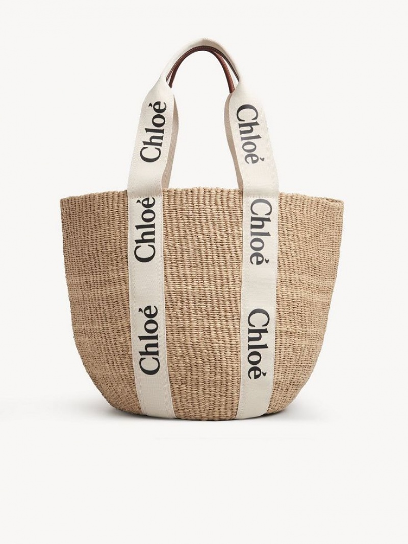 Sacs Fourre Tout Chloe Large Woody Basket Blanche | CHE-SR13332