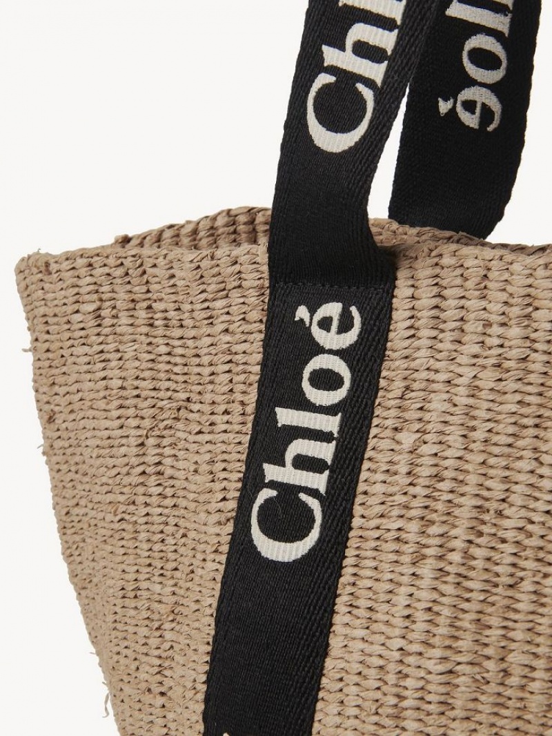 Sacs Fourre Tout Chloe Large Woody Basket Noir Beige | CHE-SR13333