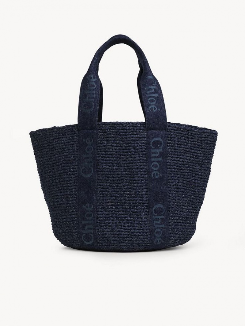 Sacs Fourre Tout Chloe Large Woody Basket Bleu | CHE-SR13289