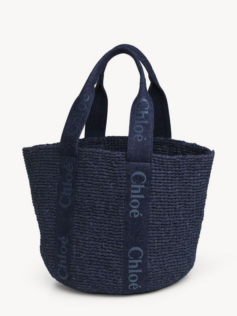 Sacs Fourre Tout Chloe Large Woody Basket Bleu | CHE-SR13289