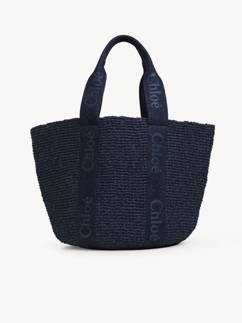 Sacs Fourre Tout Chloe Large Woody Basket Bleu | CHE-SR13289