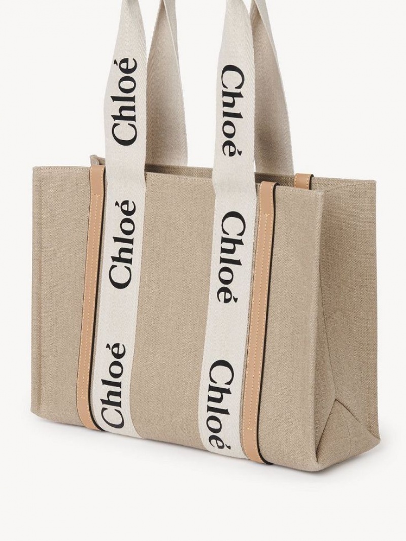 Sacs Fourre Tout Chloe Medium Woody Blanche Beige | CHE-SR13354