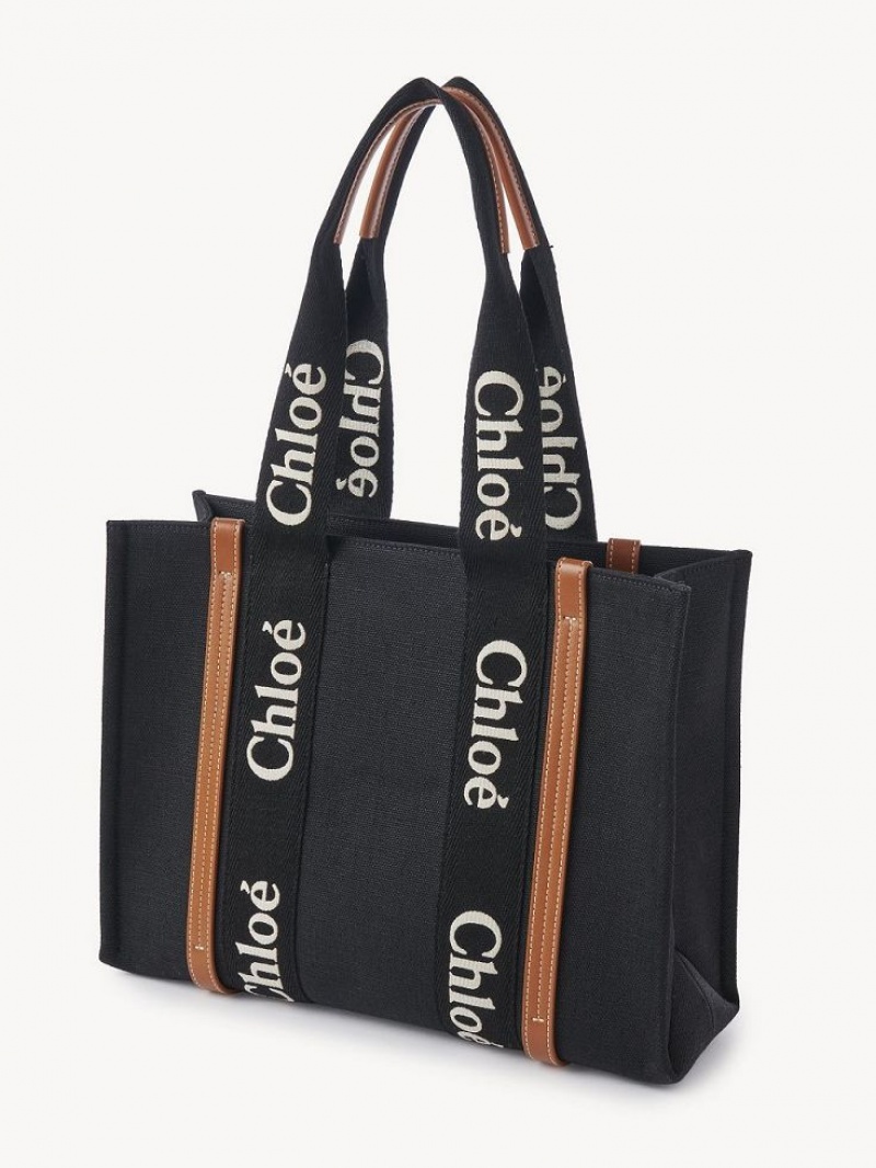 Sacs Fourre Tout Chloe Medium Woody Noir Beige | CHE-SR13387