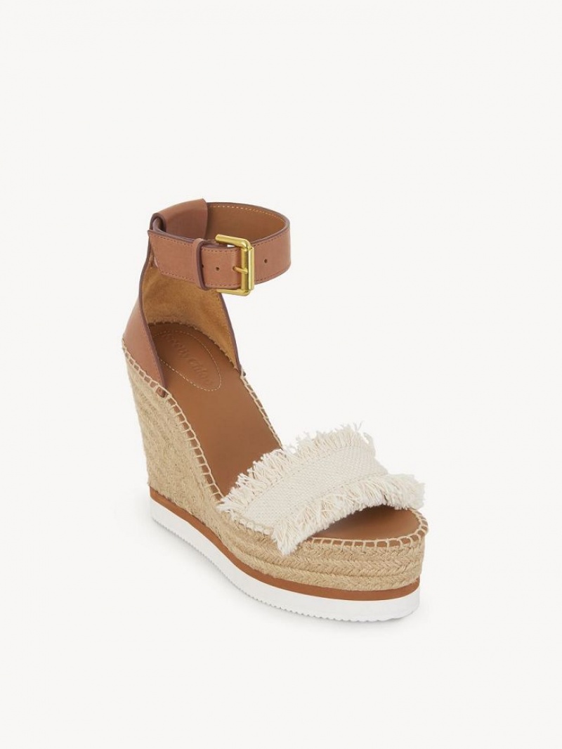 Wedge Chloe Glyn Fringed Espadrillas Blanche | CHE-SR14804