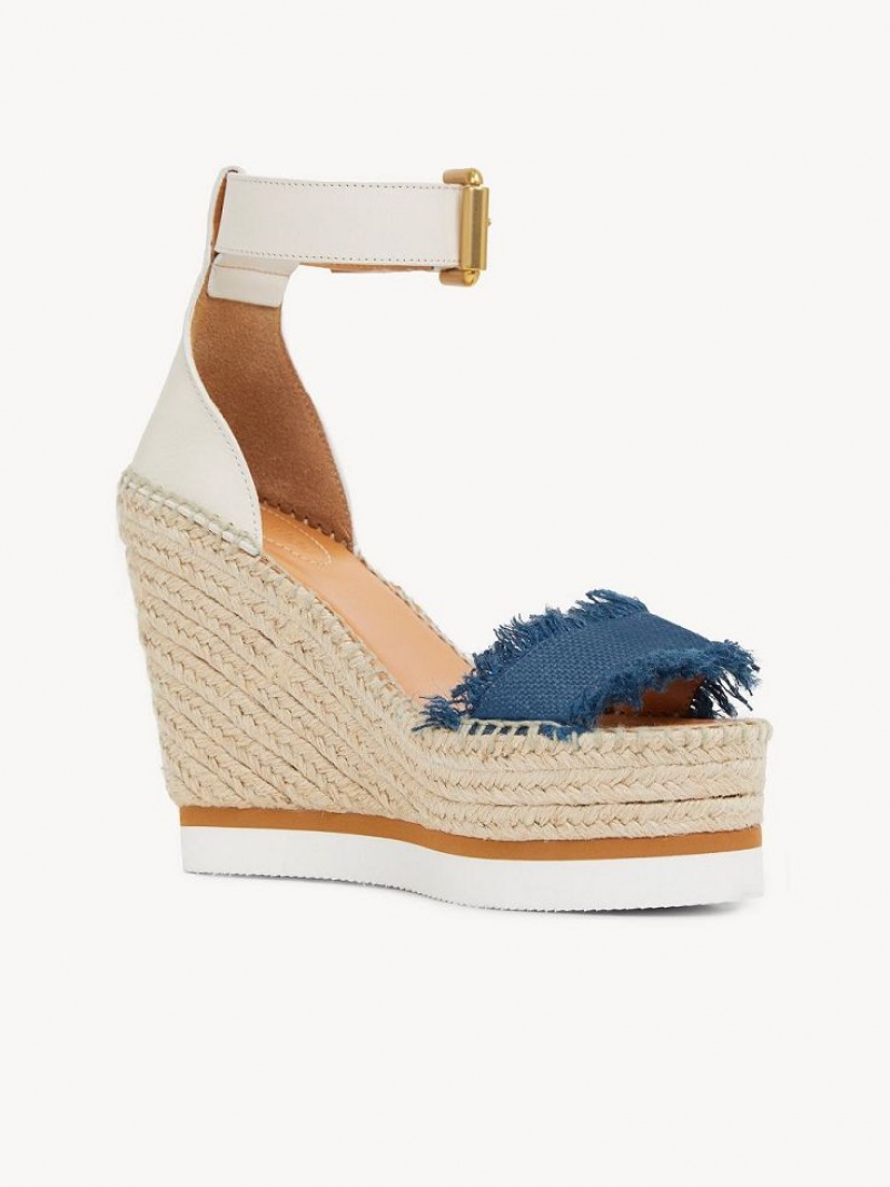 Wedge Chloe Glyn Fringed Espadrillas Bleu Foncé | CHE-SR14827