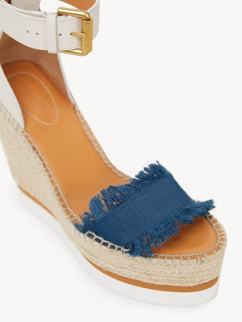 Wedge Chloe Glyn Fringed Espadrillas Bleu Foncé | CHE-SR14827