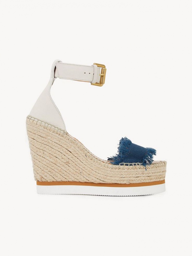 Wedge Chloe Glyn Fringed Espadrillas Bleu Foncé | CHE-SR14827